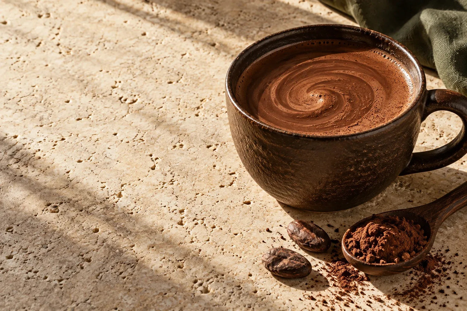 Rich cocoa in a warm ceramic cup