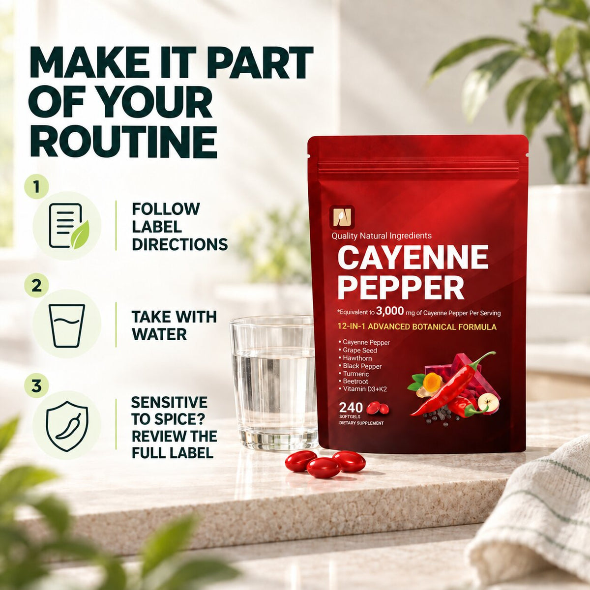 Cayenne Pepper Softgels — 240 Count