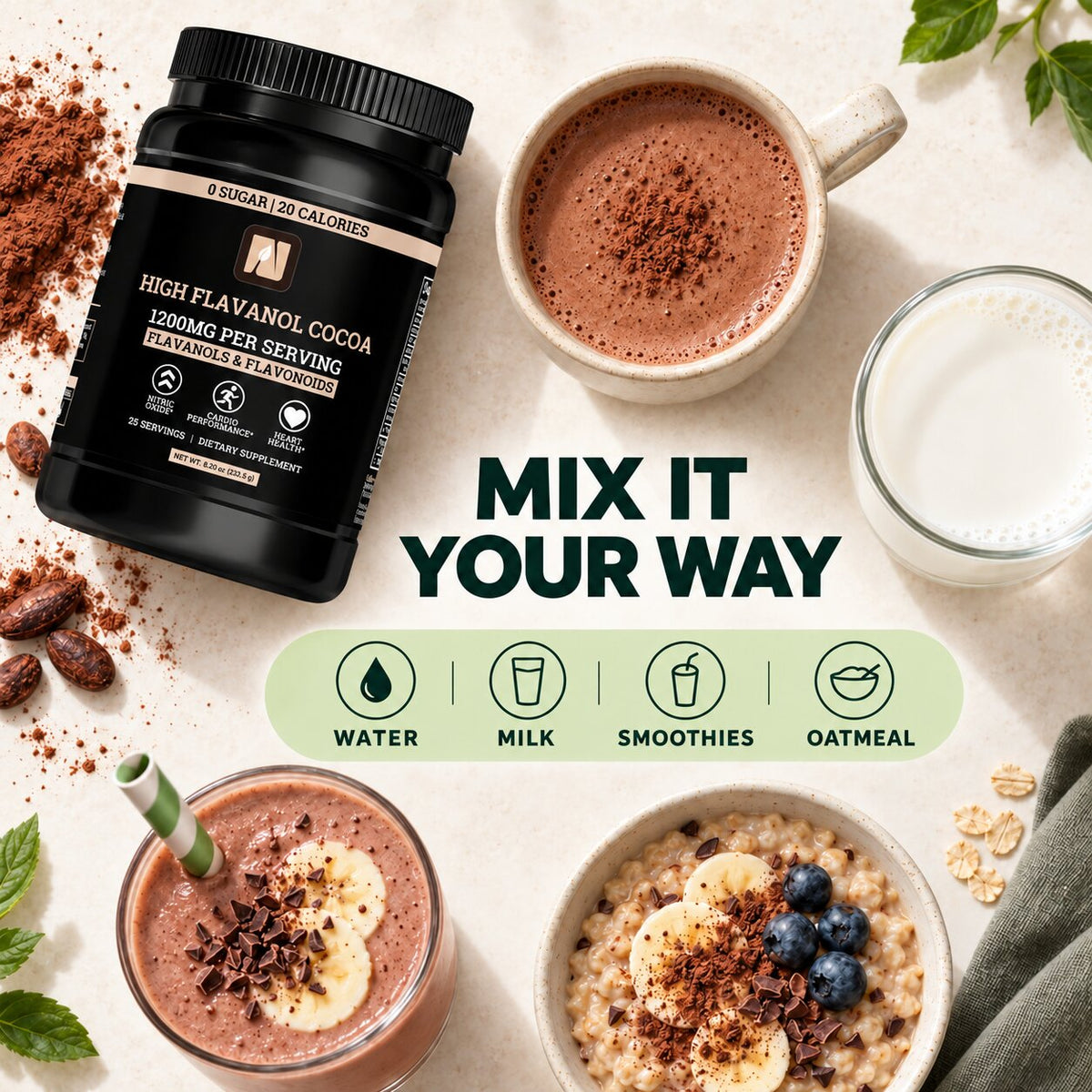 High-Flavanol Cocoa Powder — 1,200 mg Per Serving