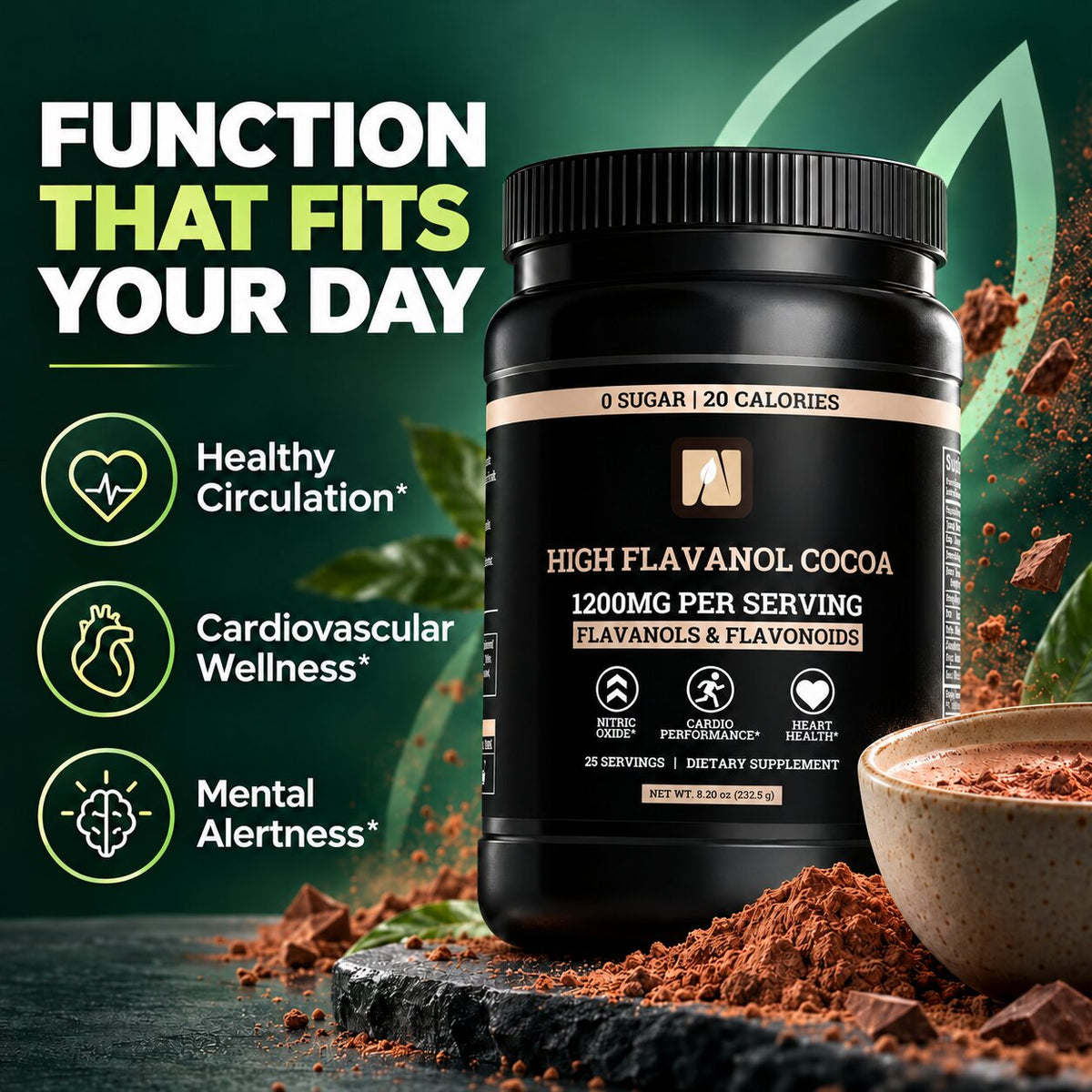 High-Flavanol Cocoa Powder — 1,200 mg Per Serving