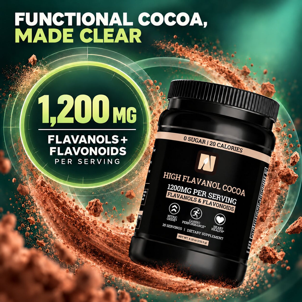 High-Flavanol Cocoa Powder — 1,200 mg Per Serving