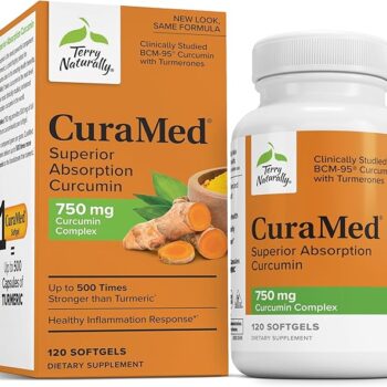 Terry Naturally CuraMed 750mg - Antioxidant Supplement for Brain & Heart Health Support - Dietary Supplement with High-Potency Curcumin Complex - Kidney, Liver & Immune Health Support - 120 Softgels