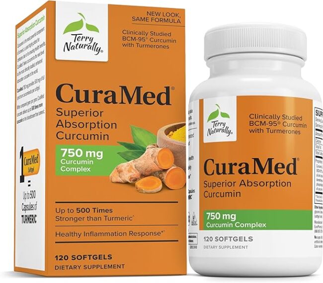 Terry Naturally CuraMed 750mg - Antioxidant Supplement for Brain & Heart Health Support - Dietary Supplement with High-Potency Curcumin Complex - Kidney, Liver & Immune Health Support - 120 Softgels