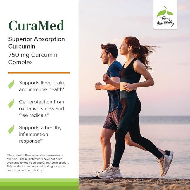 Terry Naturally CuraMed 750mg - Antioxidant Supplement for Brain & Heart Health Support - Dietary Supplement with High-Potency Curcumin Complex - Kidney, Liver & Immune Health Support - 120 Softgels - Image 2
